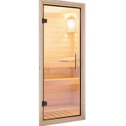 Elementsauna 'Adriana' naturbelassen mit Klarglastür 9 kW Ofen externe Steuerung easy 170 x 151 x 198 cm
