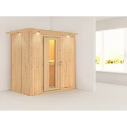 Elementsauna 'Aina' naturbelassen mit Kranz und Energiespartür 210 x 132 x 202 cm