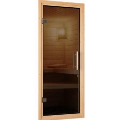 Elementsauna 'Alisa' naturbelassen mit graphitfarbener Tür 9 kW Ofen integrierte Steuerung 231 x 196 x 198 cm