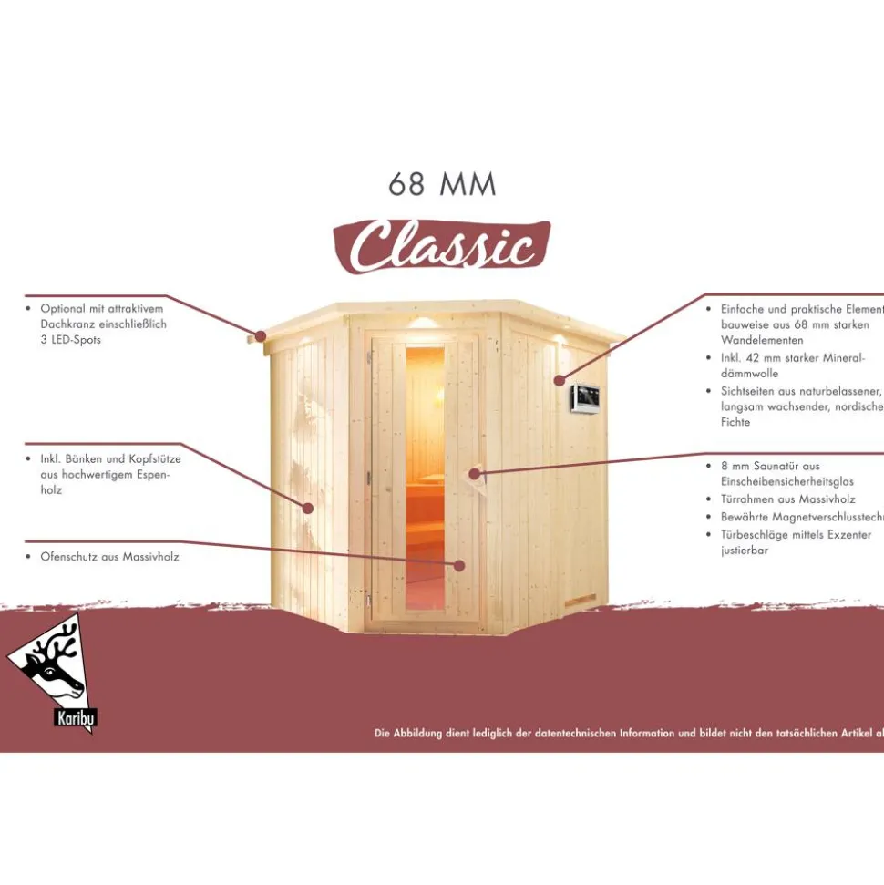 Elementsauna 'Alisa' naturbelassen mit graphitfarbener Tür 9 kW Ofen integrierte Steuerung 231 x 196 x 198 cm