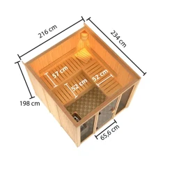 Elementsauna 'Arabella' naturbelassen mit bronzierter Tür und Glasfront 216 x 234 x 198 cm