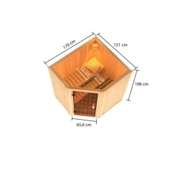 Elementsauna 'Beatriz' naturbelassen 9 kW Bio-Ofen mit externe Steuerung 170 x 151 x 198 cm