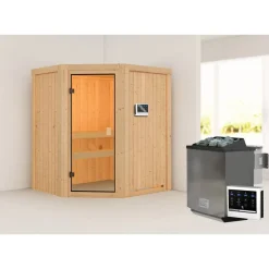 Elementsauna 'Beatriz' naturbelassen 9 kW Bio-Ofen mit externe Steuerung 170 x 151 x 198 cm