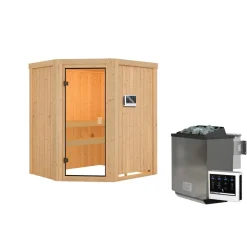 Elementsauna 'Beatriz' naturbelassen 9 kW Bio-Ofen mit externe Steuerung 170 x 151 x 198 cm