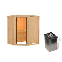 Elementsauna 'Beatriz' naturbelassen 9 kW Ofen integrierte Steuerung 170 x 151 x 198 cm
