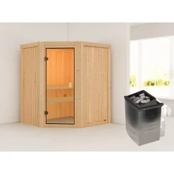 Elementsauna 'Beatriz' naturbelassen 9 kW Ofen integrierte Steuerung 170 x 151 x 198 cm