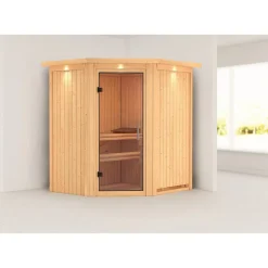 Elementsauna 'Emma' naturbelassen mit Kranz und Klarglastür 184 x 165 x 202 cm