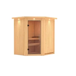 Elementsauna 'Emma' naturbelassen mit Kranz und Klarglastür 184 x 165 x 202 cm