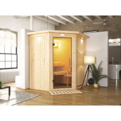 Elementsauna 'Emma' naturbelassen mit Kranz und Klarglastür 184 x 165 x 202 cm