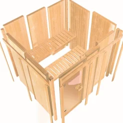 Elementsauna 'Emma' naturbelassen mit Kranz und Klarglastür 184 x 165 x 202 cm