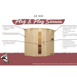 Elementsauna 'Emma' naturbelassen mit Kranz und Klarglastür 184 x 165 x 202 cm