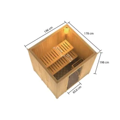 Elementsauna 'Halmstadt' natur 9 kW Ofen, Steuerung Easy, Glastür, Zubehörpaket 178 x 196 x 198 cm