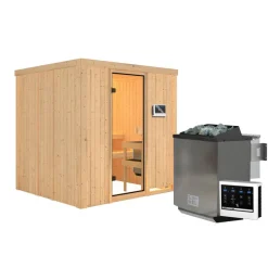 Elementsauna 'Halmstadt' natur 9 kW Bio-Ofen, Steuerung Easy, Glastür, Zubehörpaket 178 x 196 x 198 cm