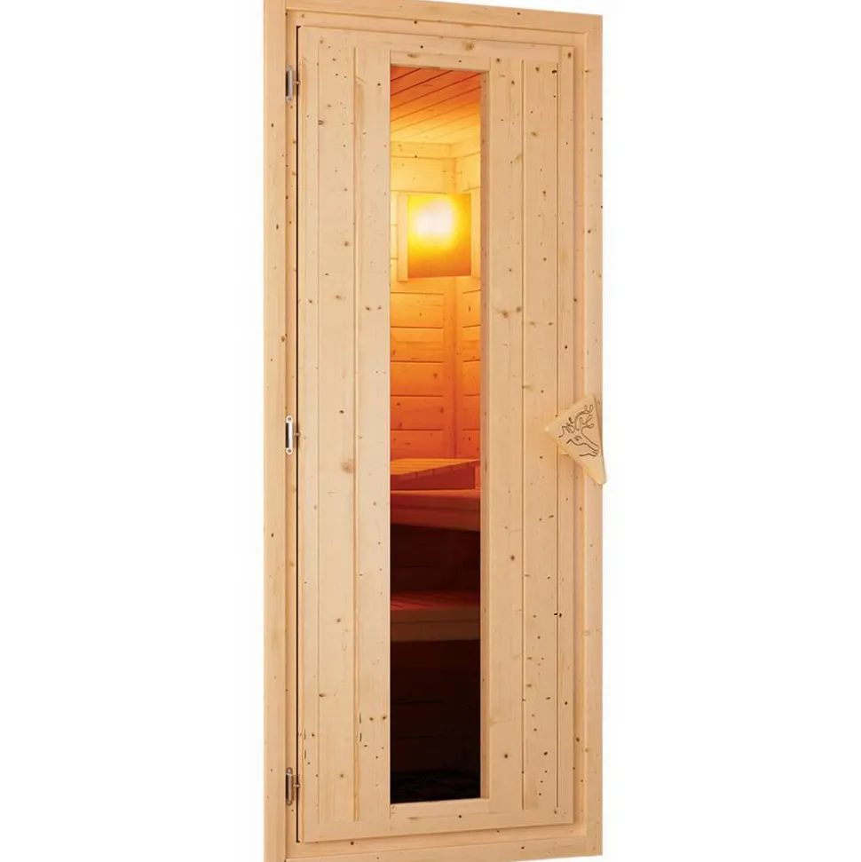 Elementsauna 'Valeria' naturbelassen mit Energiespartür und Kranz 3,6 kW Ofen integrierte Steuerung 165 x 165 x 202 cm