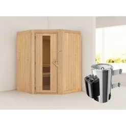 Elementsauna 'Valeria' naturbelassen mit Energiespartür 3,6 kW Ofen integrierte Steuerung 151 x 151 x 198 cm