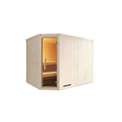 Elementsauna 'Varberg 4 Eck' weiß lasiert Glastür 244 x 194 x 199 cm, ohne Ofen