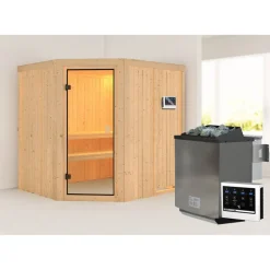 Elementsauna 'Varberg' natur 9 kW Bio-Ofen, Steuerung Easy, Glastür, Zubehörpaket 178 x 196 x 198 cm