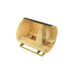 Fasssauna '198 Sparset 2' natur 9,0 kW OS-Ofen Steuerung Glastür 210,5 x 255,5 x 217,5 cm