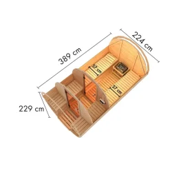 Fasssauna Größe 3 naturbelassen 9 kW Bio-Ofen externe Steuerung 225 x 385 x 229 cm