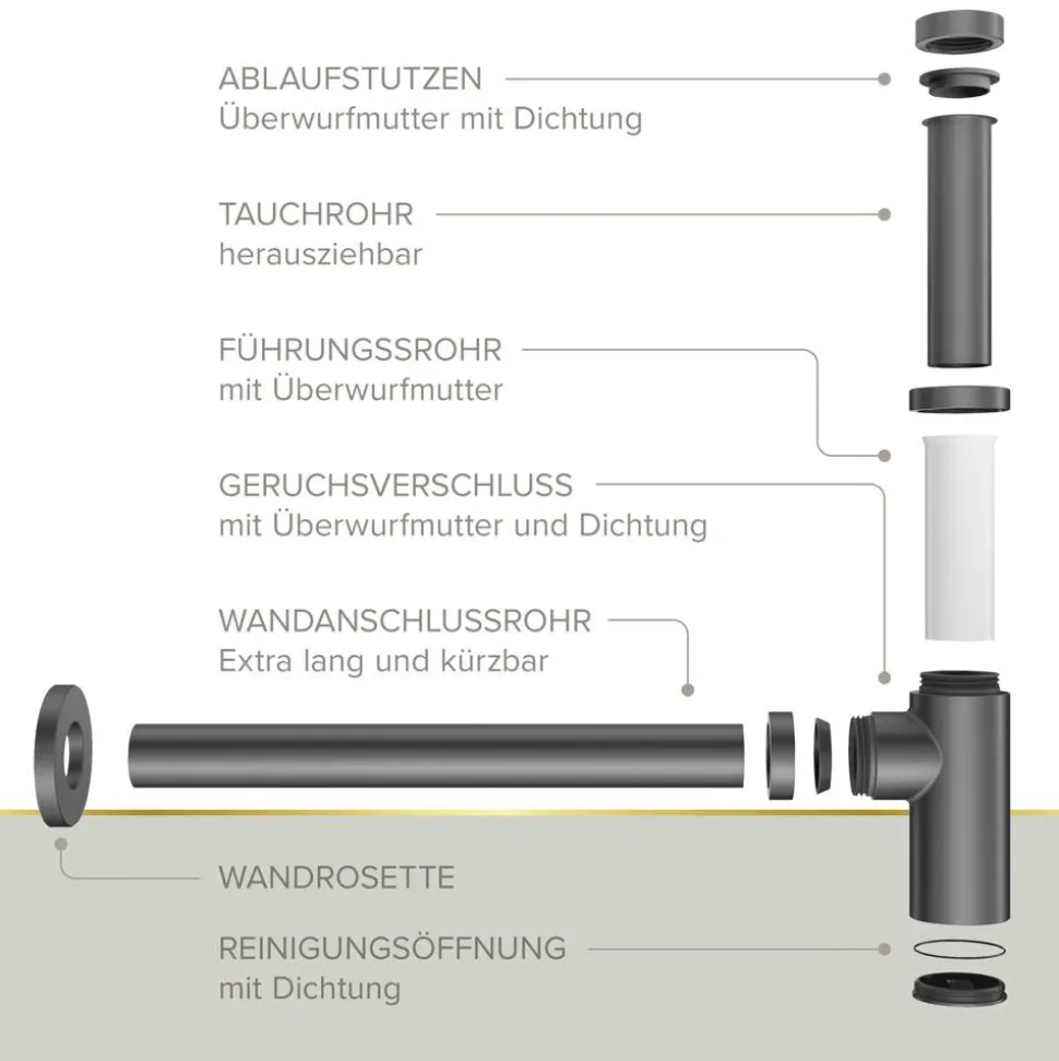 Flaschensiphon 'Juri' graphit, 1 1/4" x Ø 32 mm