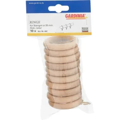 Gardinia Ringe mit Haken Naturholz Ø 37 mm 10 Stück
