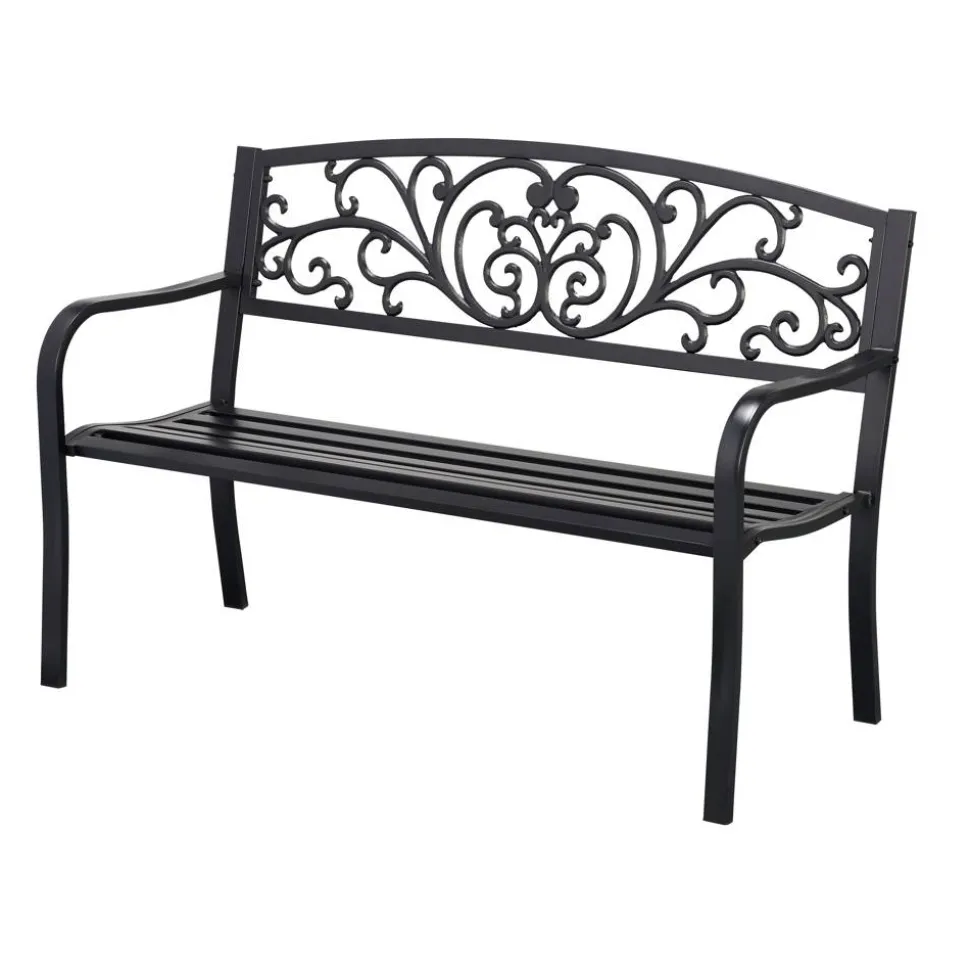 Gartenbank 'Rosa' 2-Sitzer Stahl schwarz 127 x 85 x 62 cm