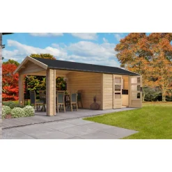 Gartenhaus 'Mylau 7' mit Anbaudach 600 x 304 x 250 cm naturfarben