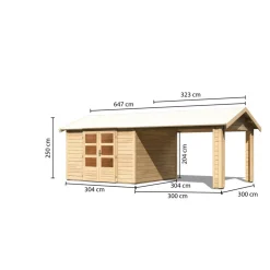 Gartenhaus 'Mylau 7' mit Anbaudach 600 x 304 x 250 cm naturfarben