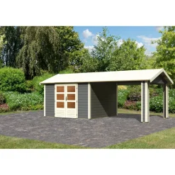 Gartenhaus 'Mylau 7' mit Anbaudach 600 x 304 x 250 cm terragrau