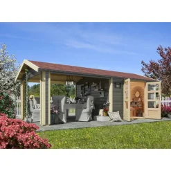 Gartenhaus 'Mylau 7' mit Anbaudach 600 x 304 x 250 cm terragrau