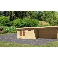 Gartenhaus-Set 'Kastrup 8' naturbelassen mit Anbaudach und Rückwand 804 x 220 x 333 cm
