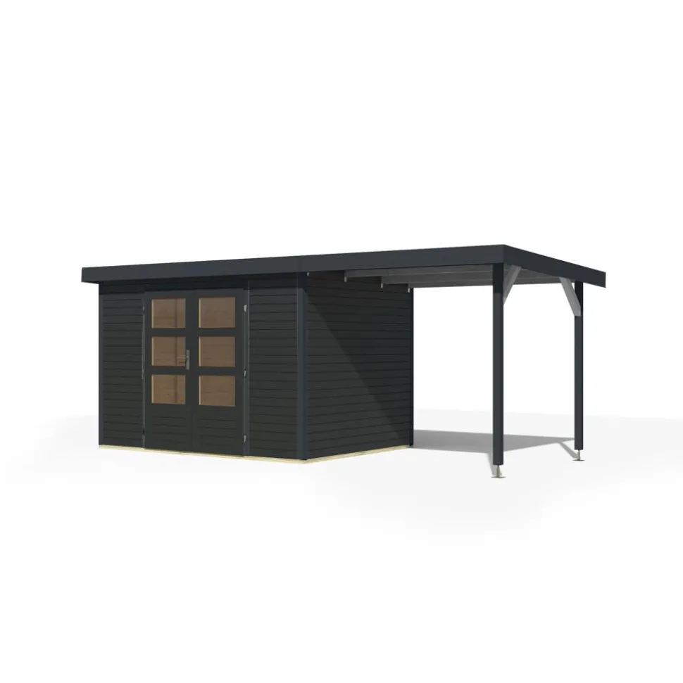 Gartenhaus-Set 'Komet 4 C' Fichtenholz anthrazit / anthrazit mit Anbaudach 2,35 m breit 514,5 x 209 x 213,5 cm