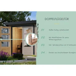 Gartenhaus-Set 'Komet 4 D' Fichtenholz wassergrau / graualuminium mit Anbaudach 2,35 m breit 514,5 x 209 x 213,5 cm