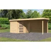 Gartenhaus-Set 'Krähendorf 5' naturbelassen mit Anbaudach und Rückwand 529,5 x 218 x 262 cm