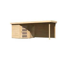 Gartenhaus-Set 'Krähendorf 5' naturbelassen mit Anbaudach und Rückwand 529,5 x 218 x 262 cm