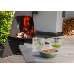 Gartenkamin Stahl schwarz 60 x 124 x 58 cm