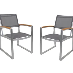 Gartenstuhlset 'Ava' stapelbar Aluminium grau/hellbraun 2 Stück