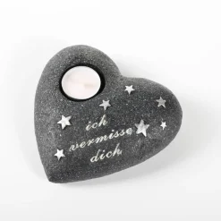 Gedenkstein Herz für ein Teelicht 16 x 17 x 6 cm 2 Ausführungen sortiert