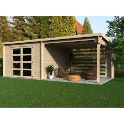 Gerätehaus 'Fuji' Fichte natur Pultdach, Doppeltür mit Kunststoffverglasung 629 x 298 x 213 cm