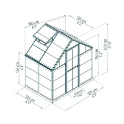 Gewächshaus 'Harmony' 185 x 126 cm mit 0,7 mm klaren Polycarbonatplatten grau