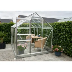 Gewächshaus 'Popular 86' 193 x 257 cm mit 3 mm Blankglas aluminiumfarben