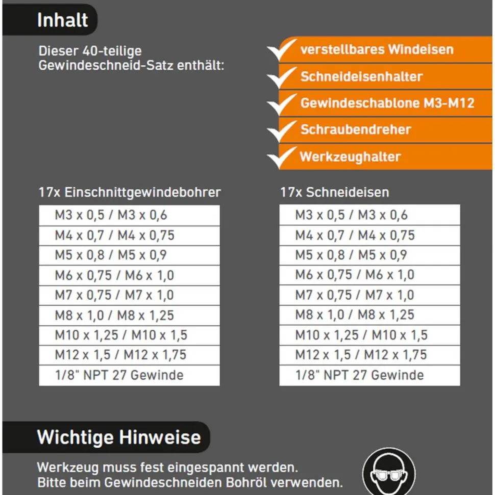 Gewindeschneid-Set M3-M12 40-teilig