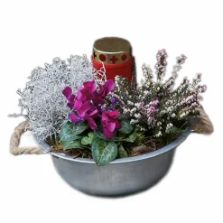 Grab-Arrangement Zinkschale mit Griffen, bepflanzt, Ø 23 cm