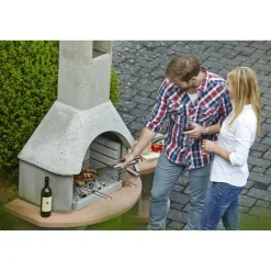 Grillkamin 'Carmen' grau, terracotta 180 x 203 x 65 cm mit Tisch