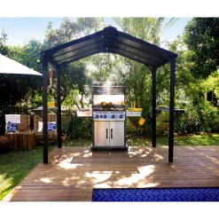 Grillpavillon 'Austin' schwarz 240 x 181 cm Polycarbonat grau