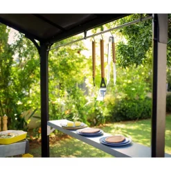 Grillpavillon 'Austin' schwarz 240 x 181 cm Polycarbonat grau