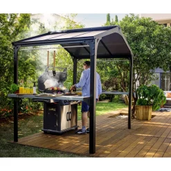 Grillpavillon 'Austin' schwarz 240 x 181 cm Polycarbonat grau