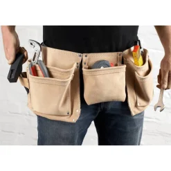 Gürteltasche Tischlerschürze Leder 11 Taschen braun