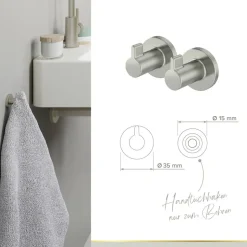 Handtuchhaken 'Noa' Zink nickelfarben Ø 3,5 cm, 2-teilig