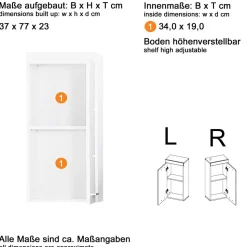 Hängeschrank 'Amanda' weiß glänzend 37 x 77 x 23 cm